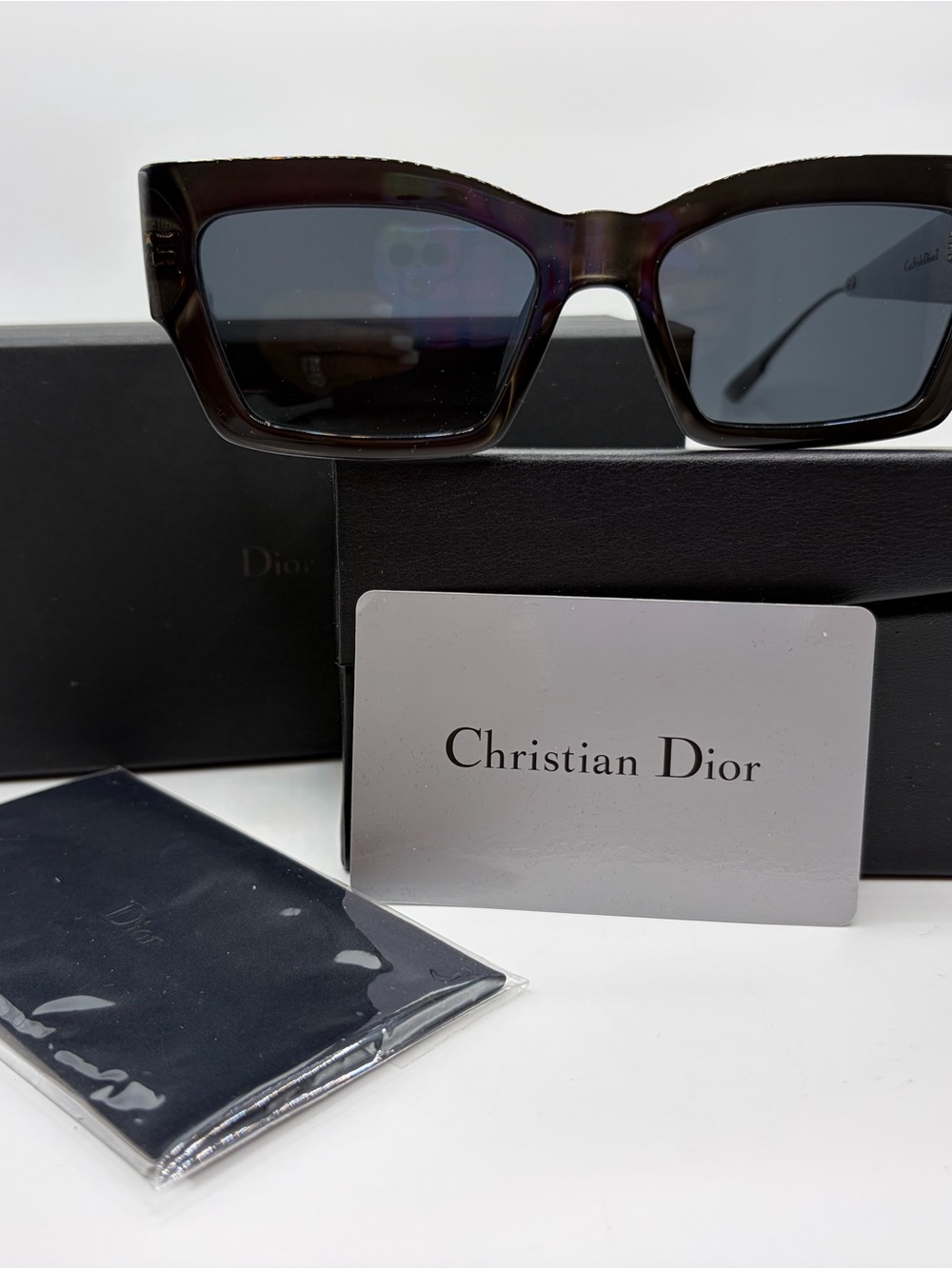 Dior Catstyle Black Rectangular Frame Sunglasses with Dark Lenses